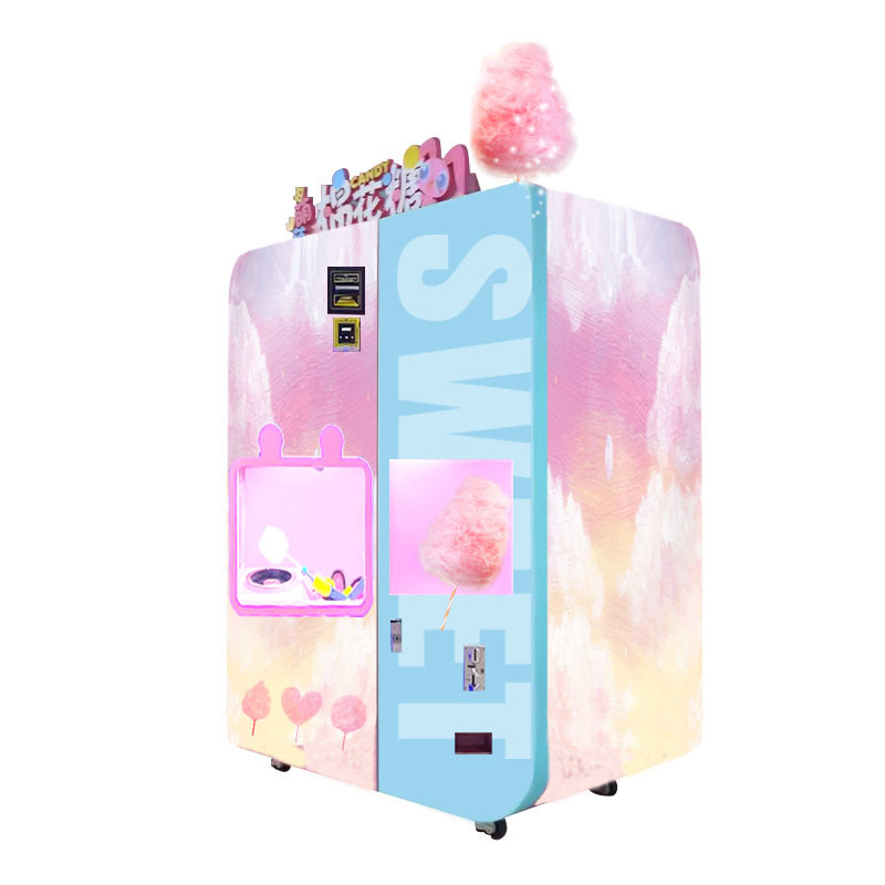 自動販売機とカスタムロゴと形状の選択で綿菓子生産