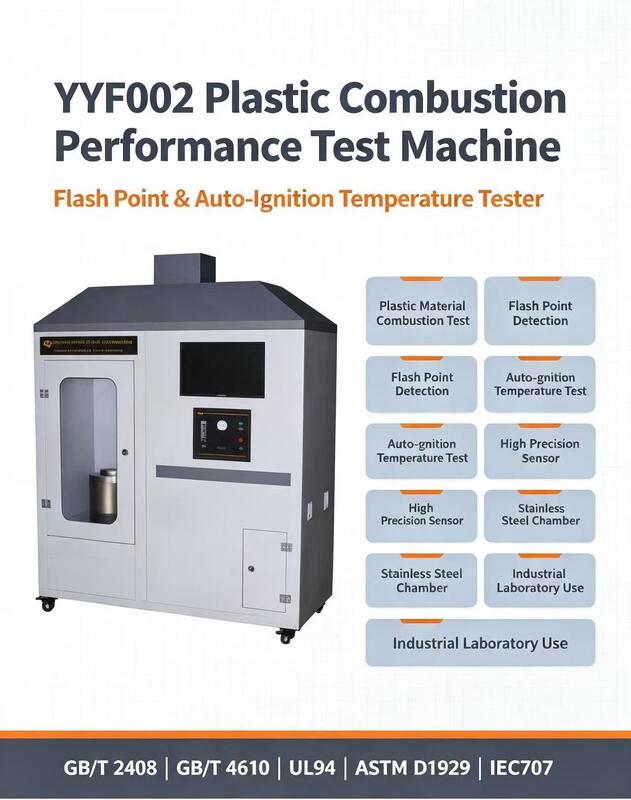 UL94 ASTM D1929 IEC707 規格のプラスチック燃焼性試験器,調節可能な空気流 0~100mm/s,温度精度 ±1°C