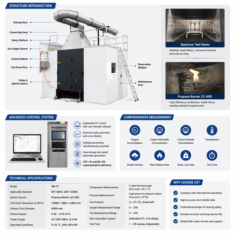 Building Material Fire Resistance Testing Machine Single Burning Item Tester with Data Acquisition System