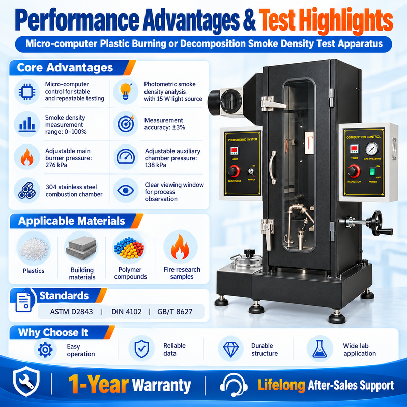 Fire Smoke Density Tester for Plastics and Building Materials | Compliant with ASTM D2843 DIN4102 GB/T 8627 Standard