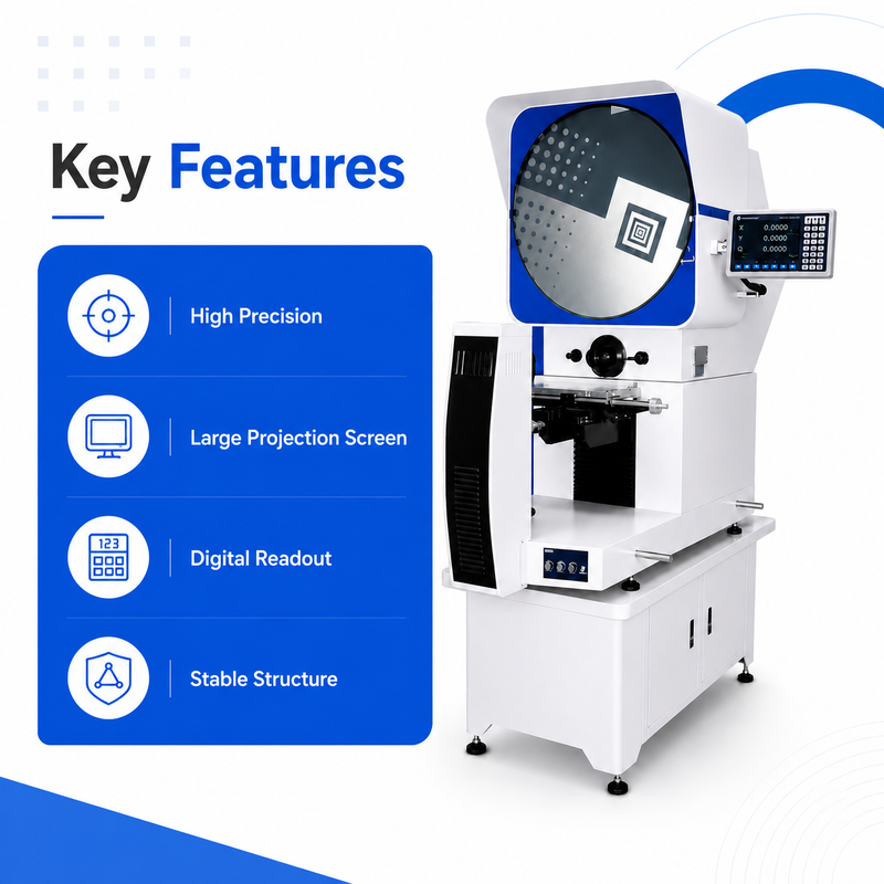 Non-contact Optical Profile Projector with Horizontal Optical Axis and LED Cold Light Source for Precision Inspection